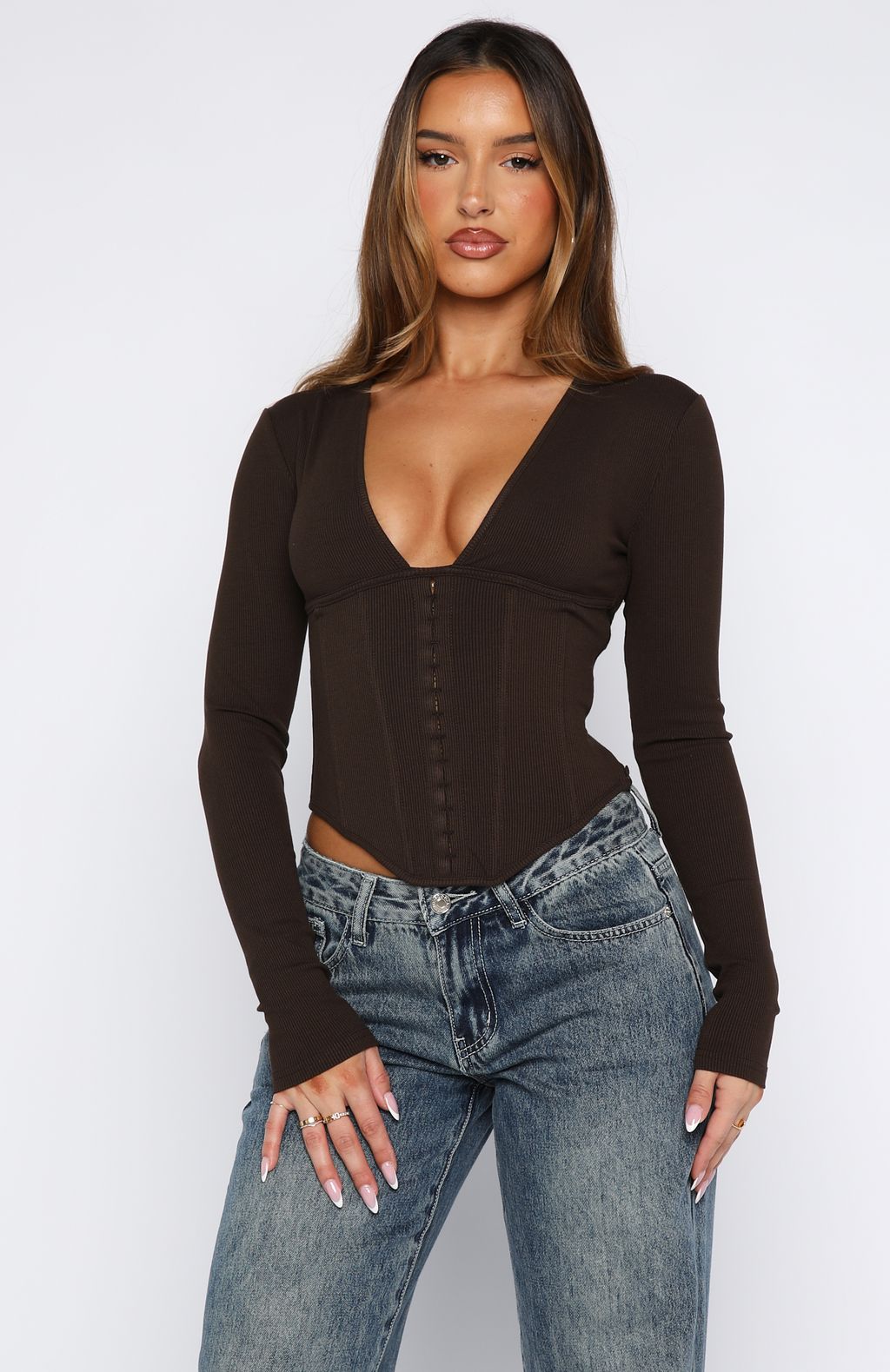 In Pursuit Long Sleeve Corset Chocolate - Image 2