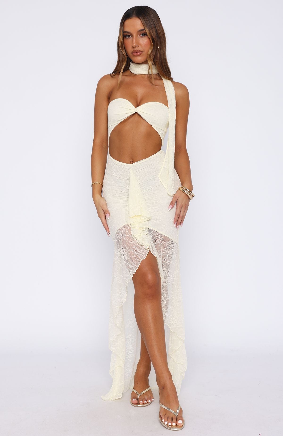 Inner Goddess Lace Maxi Dress Lemon - Image 3