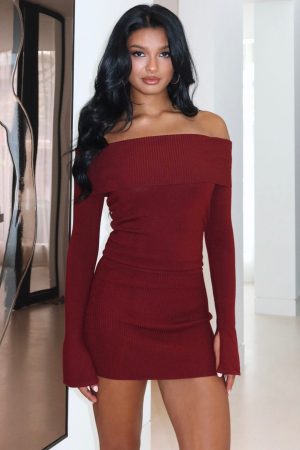 Parental Guidance Knit Mini Dress Burgundy