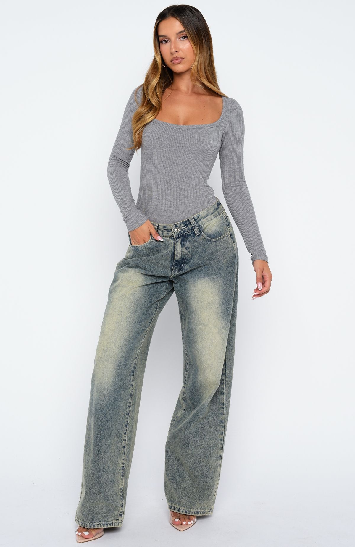 Easy Weekend Ribbed Long Sleeve Bodysuit Grey - Image 7
