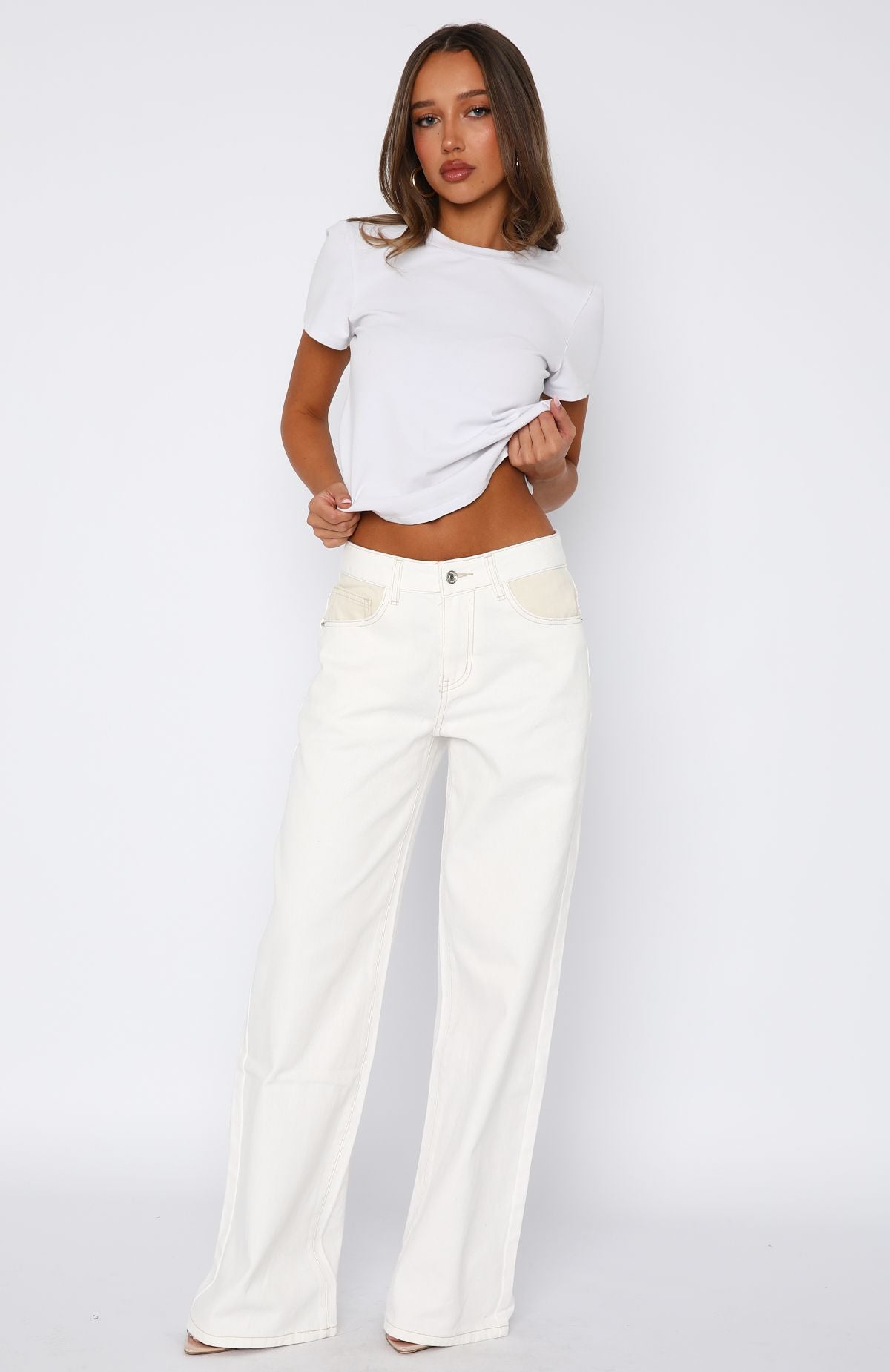 Amira Mid Rise Wide Leg Jeans White/Cream - Image 2