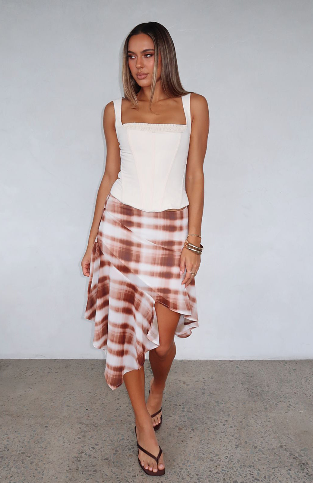 Crazy Romantic Midi Skirt Chocolate Plaid - Image 7