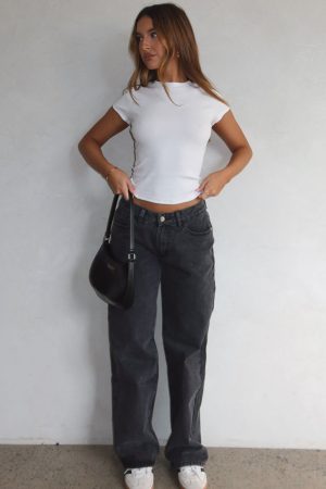 Bring The Style Low Rise Wide Leg Jeans Black Acid Wash