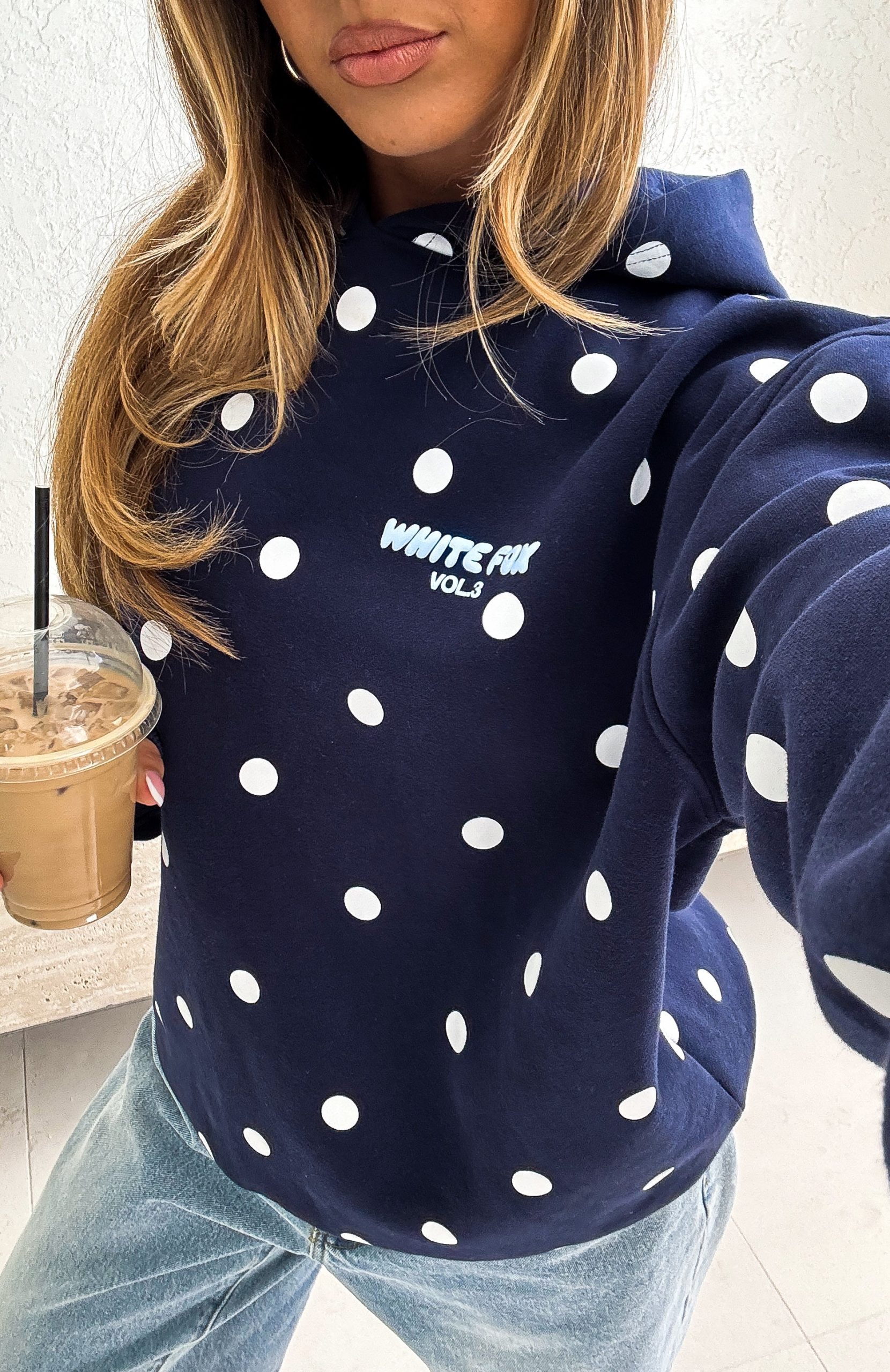 Offstage Printed Oversized Hoodie Navy Polka Dot - Image 6