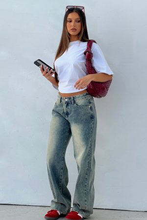 Bring The Style Low Rise Wide Leg Jeans Sand