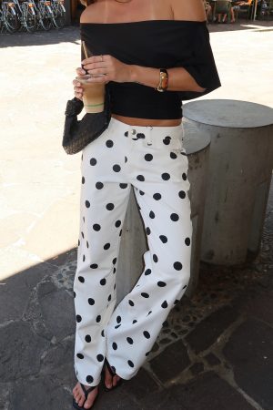 Bring The Style Low Rise Wide Leg Jeans Polka Dot