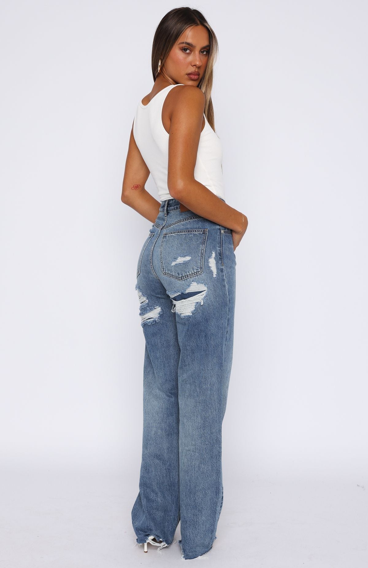 Alana High Waisted Straight Leg Jeans Mid Blue - Image 4