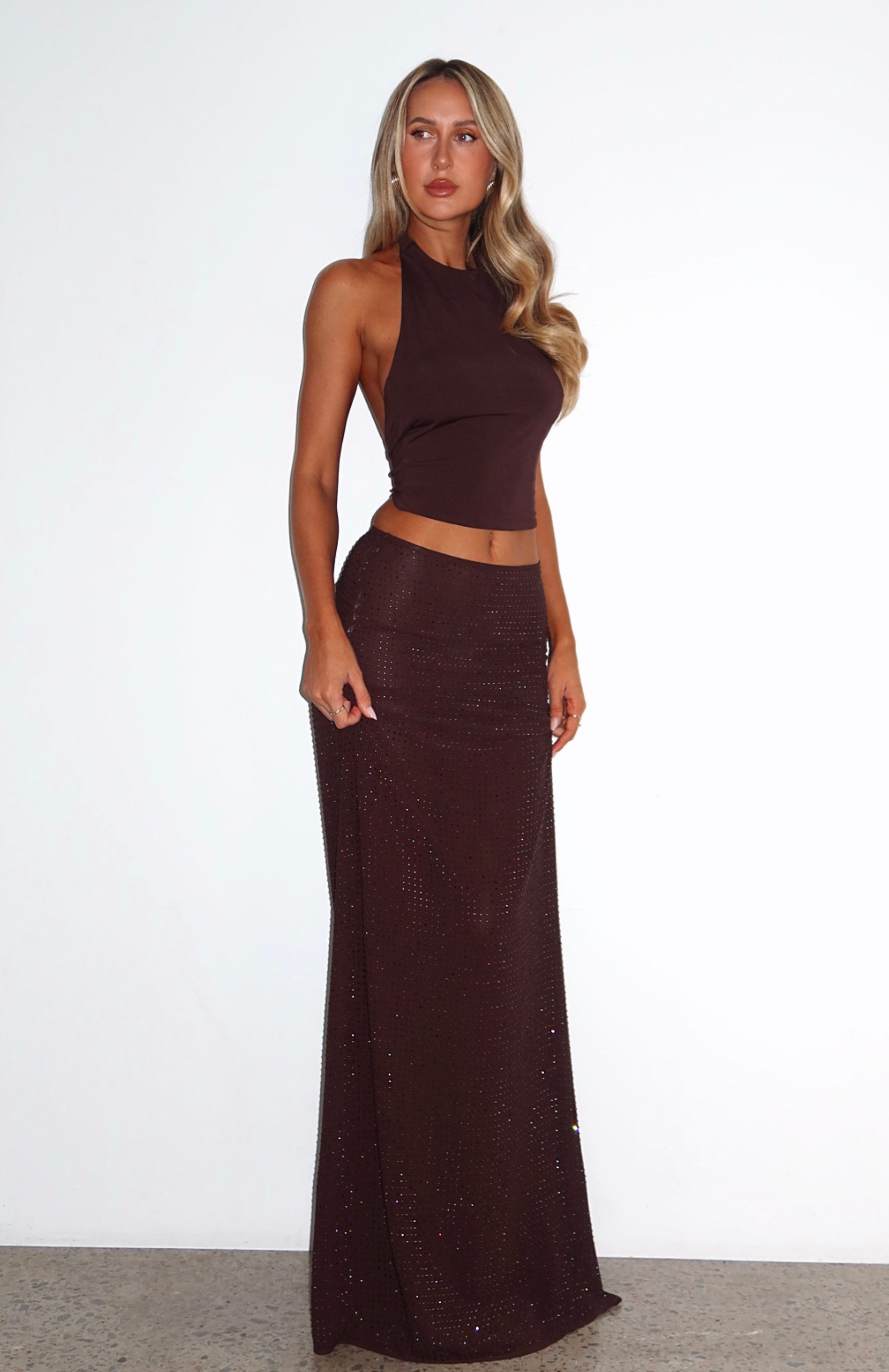 Prism Embellished Maxi Skirt Chocolate - Image 6