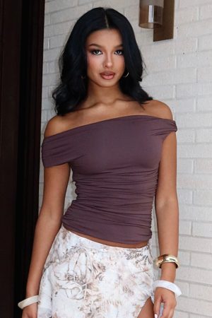 Halfway Over It Off Shoulder Top Chocolate