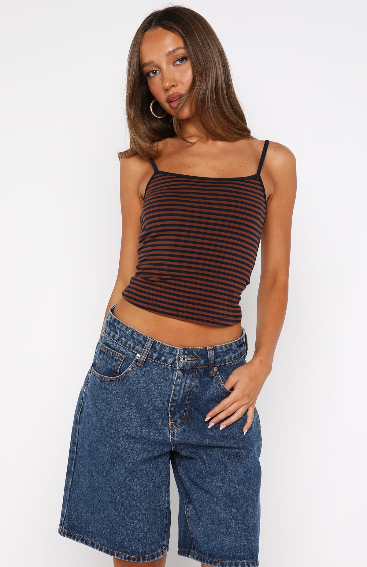 Just Let It Go Singlet Navy/Tan Stripe - Image 3