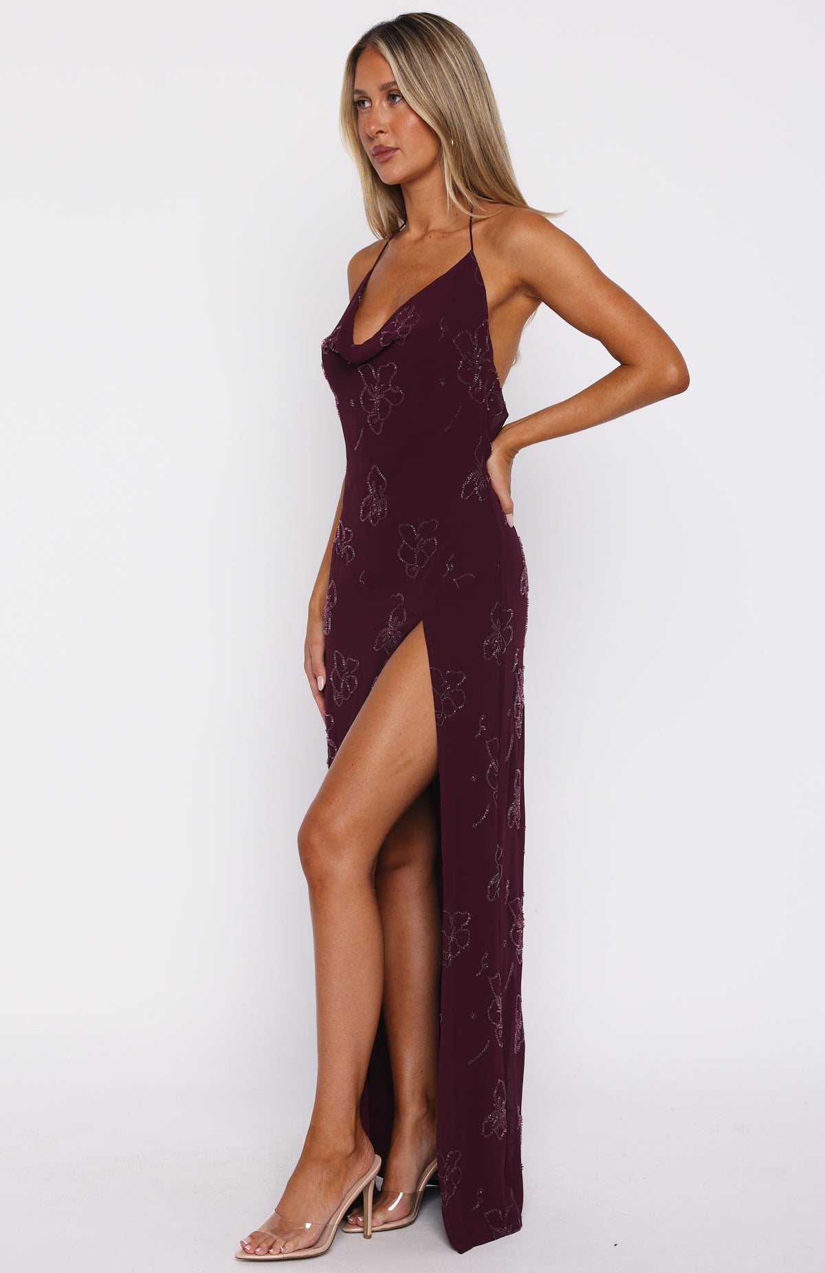 Slow Dancer Beaded Maxi Dress Deep Plum - Image 4