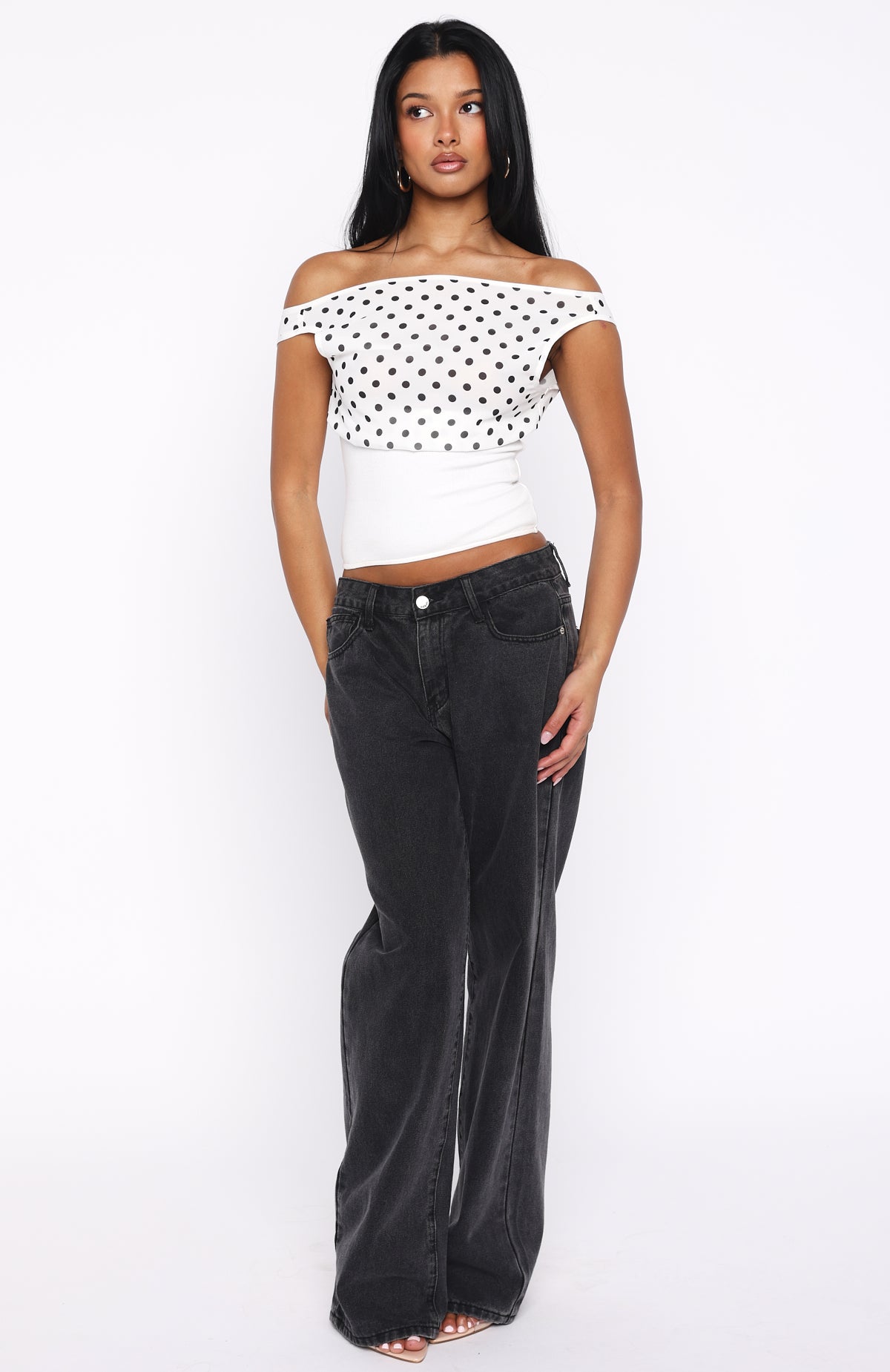Cherry Charm Cinched Waist Top White Polka Dot - Image 5