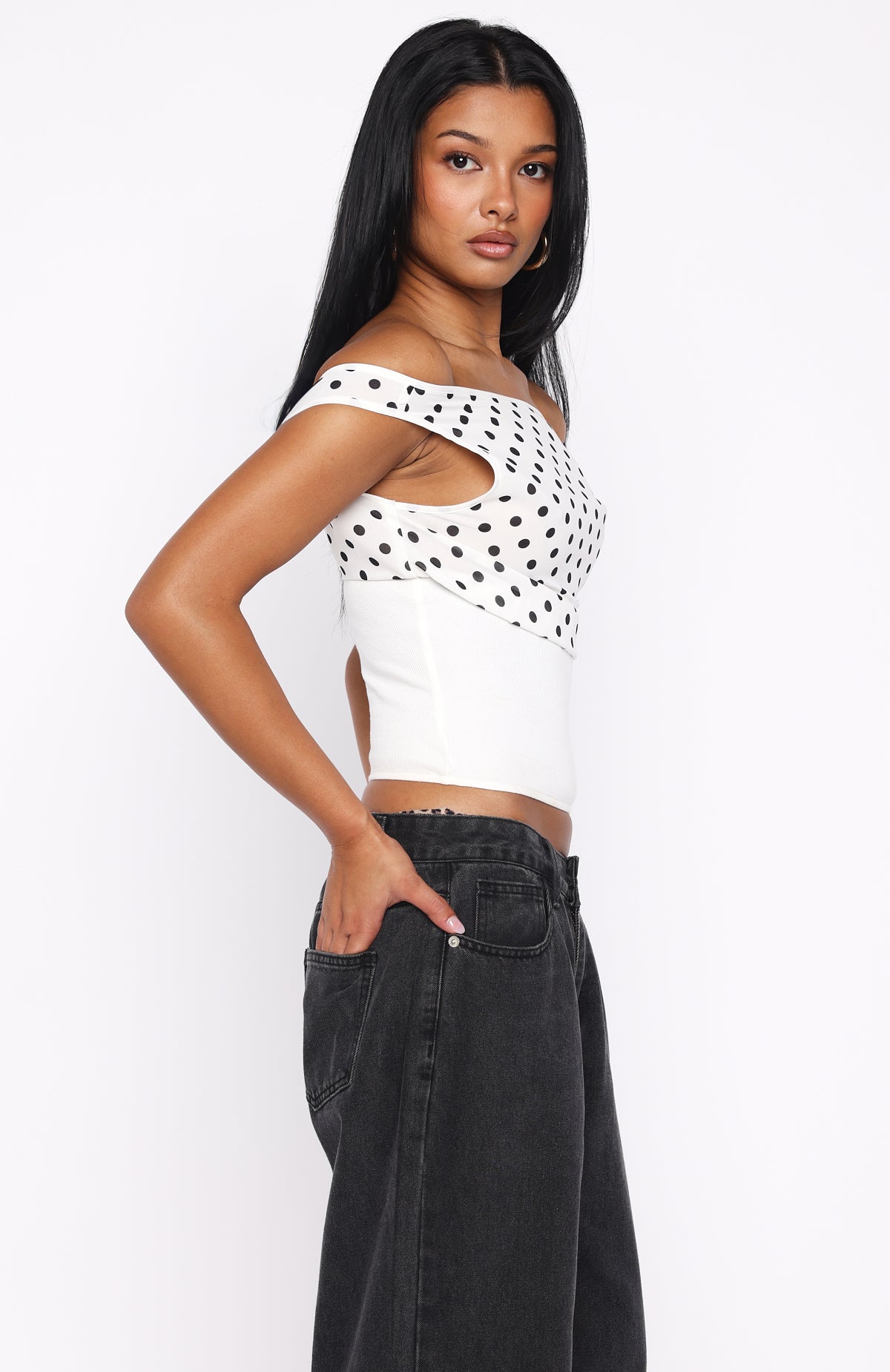 Cherry Charm Cinched Waist Top White Polka Dot - Image 3