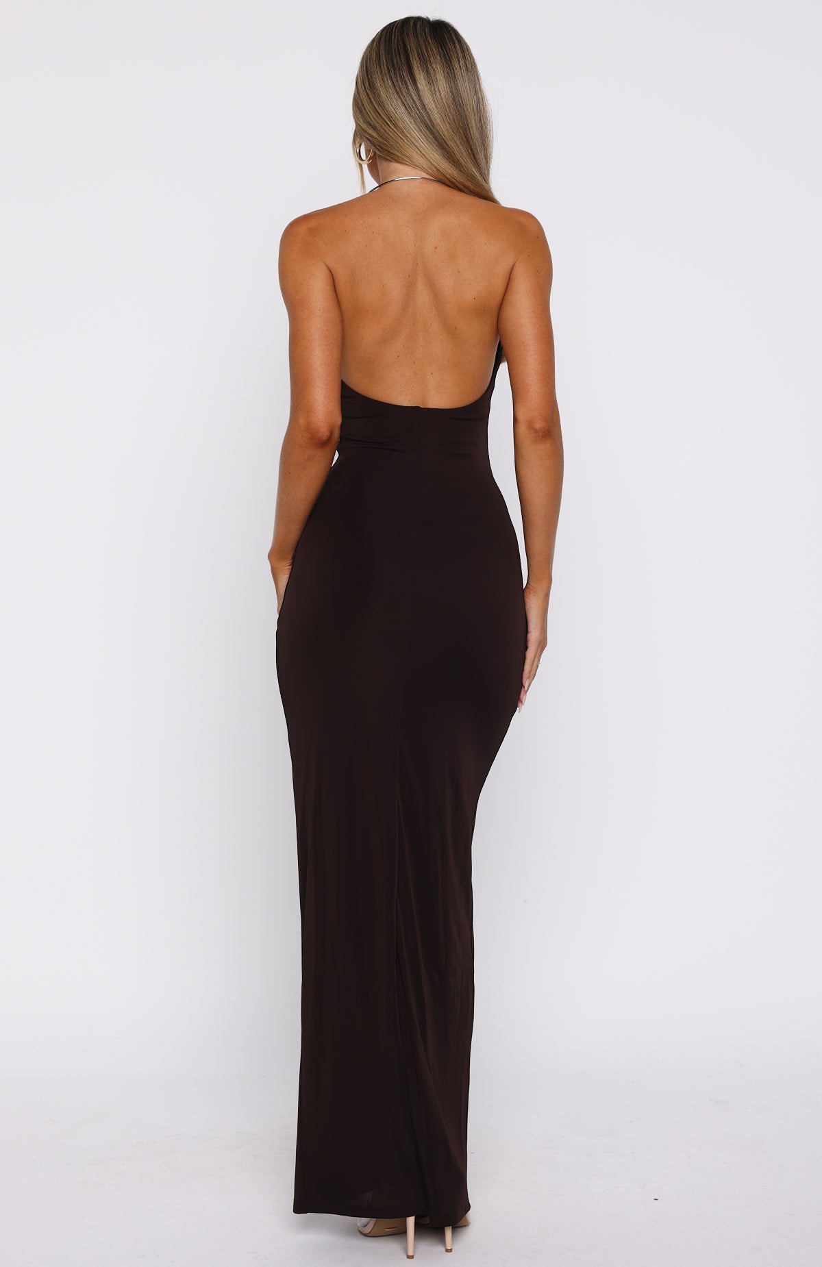 Cute Without Apology Halter Maxi Dress Chocolate - Image 5