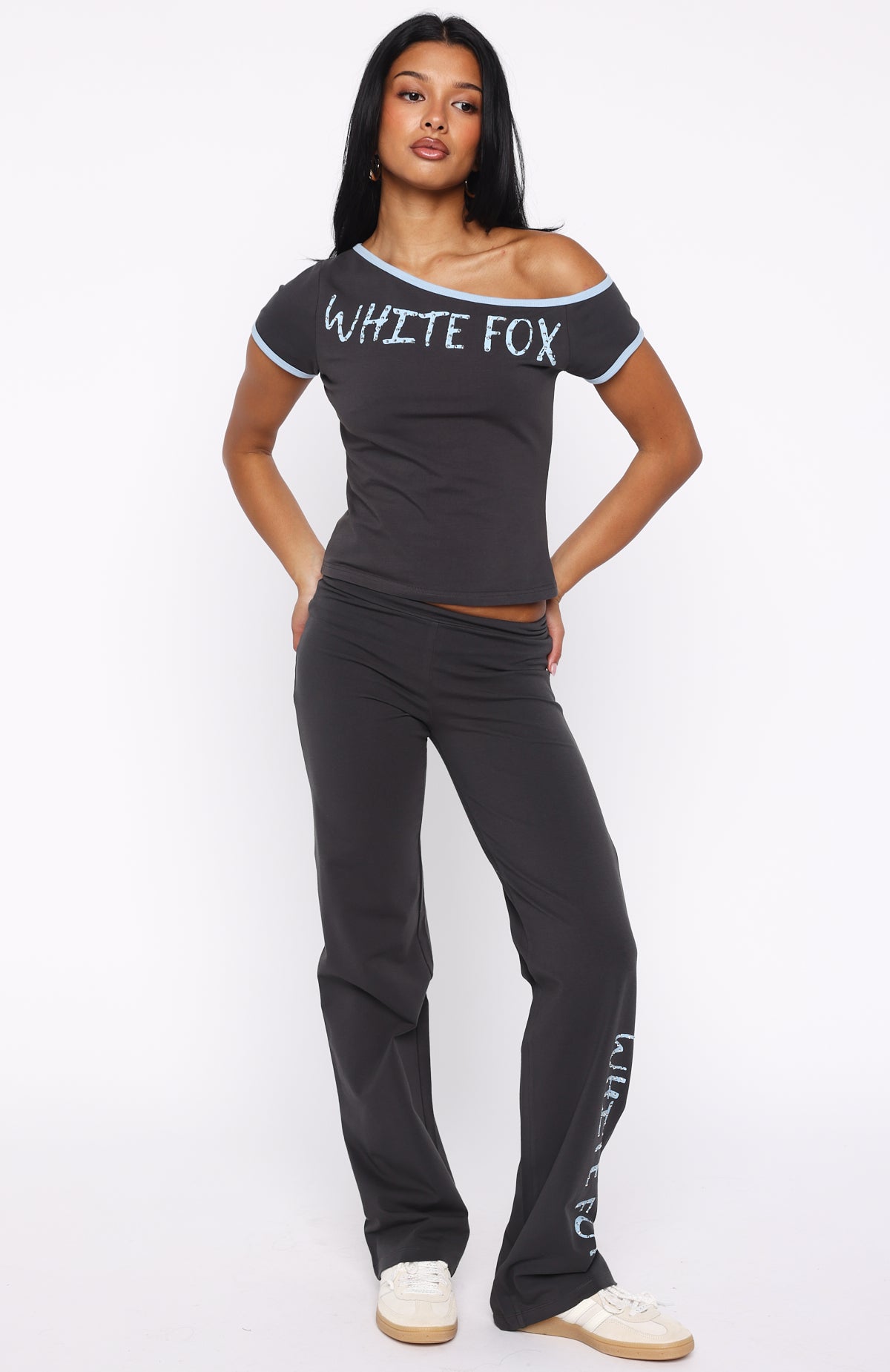 Good Things Take Time Off Shoulder Relaxed Tee Charcoal - Image 5