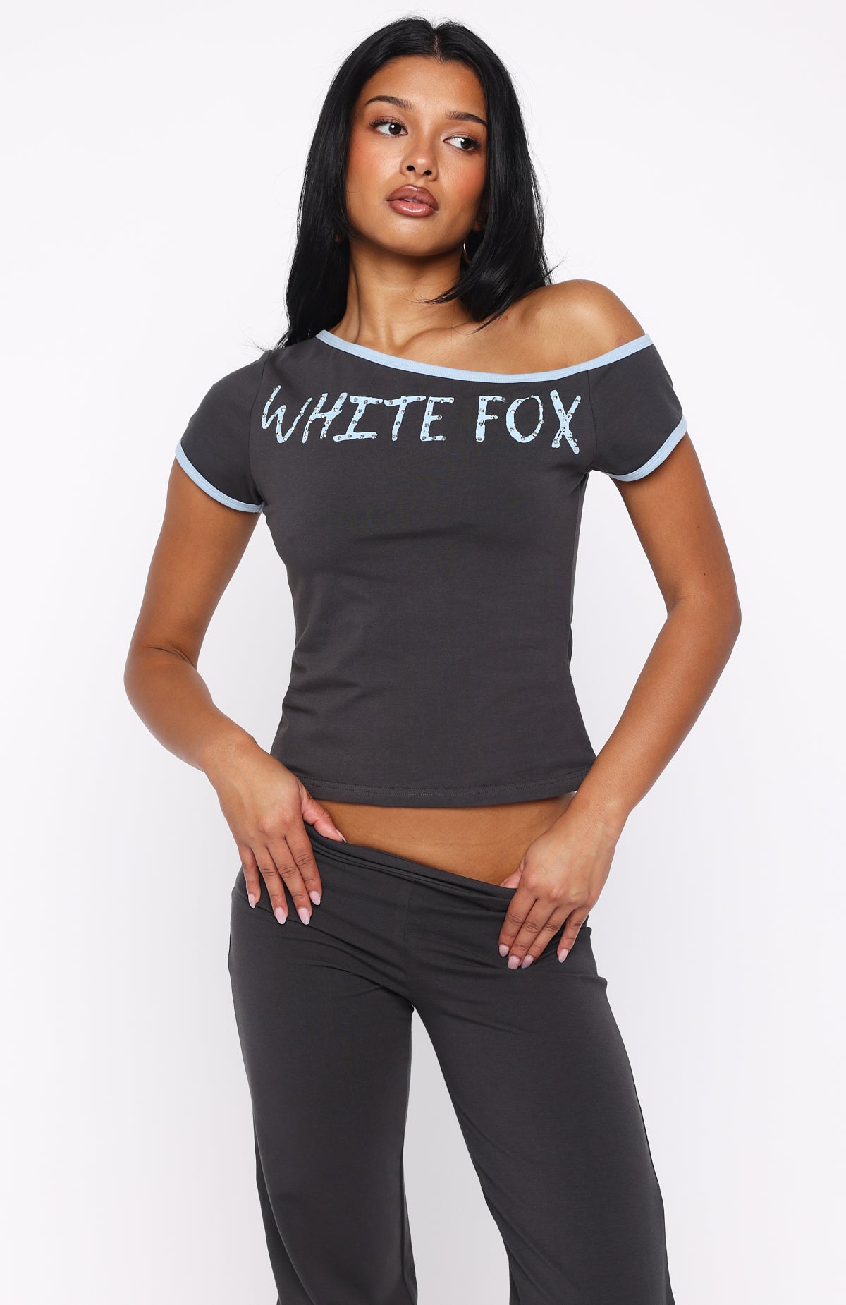 Good Things Take Time Off Shoulder Relaxed Tee Charcoal - Image 2