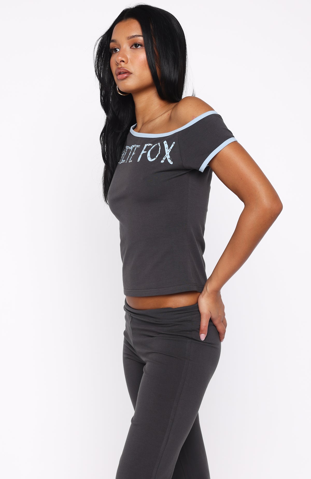 Good Things Take Time Off Shoulder Relaxed Tee Charcoal - Image 3