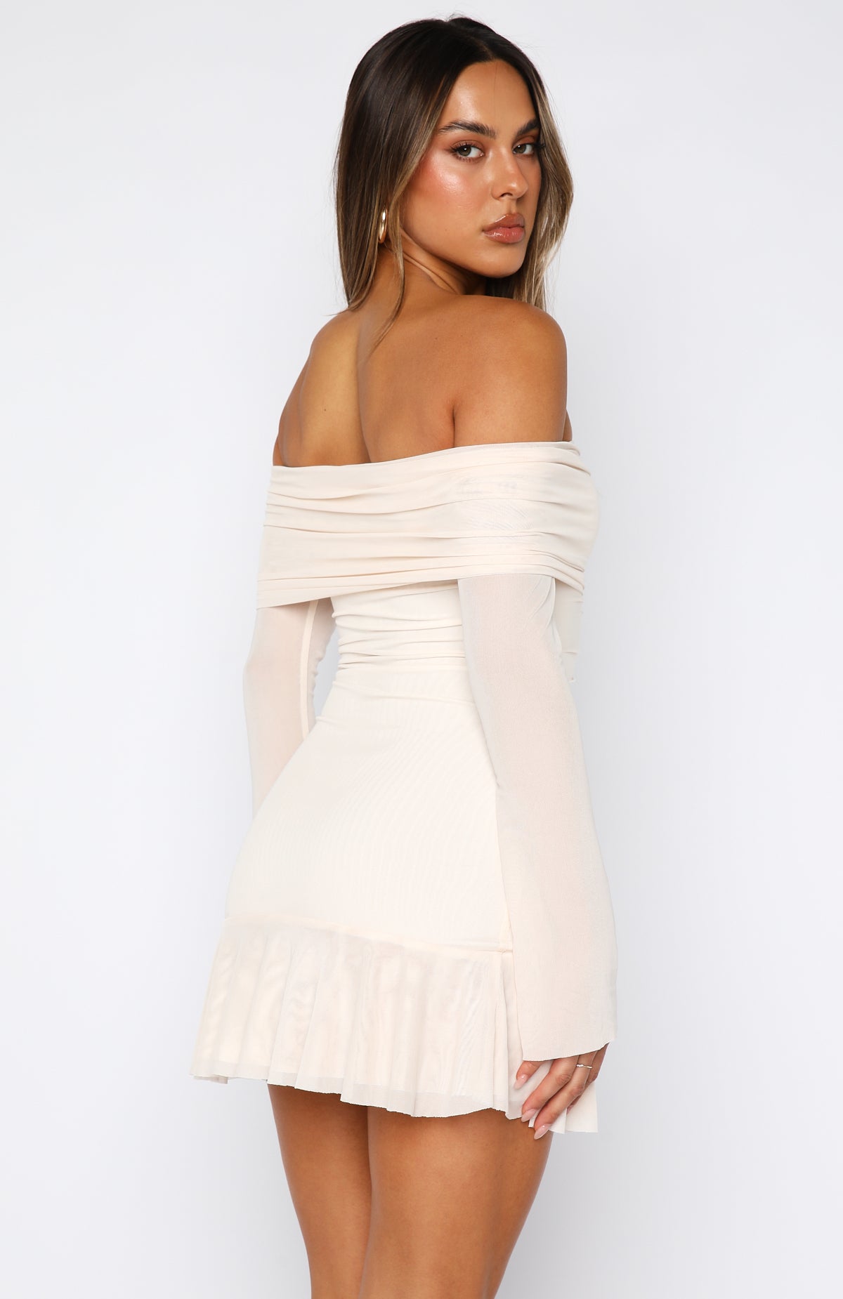 Dreaming Of Yesterday Long Sleeve Mini Dress Cream - Image 4