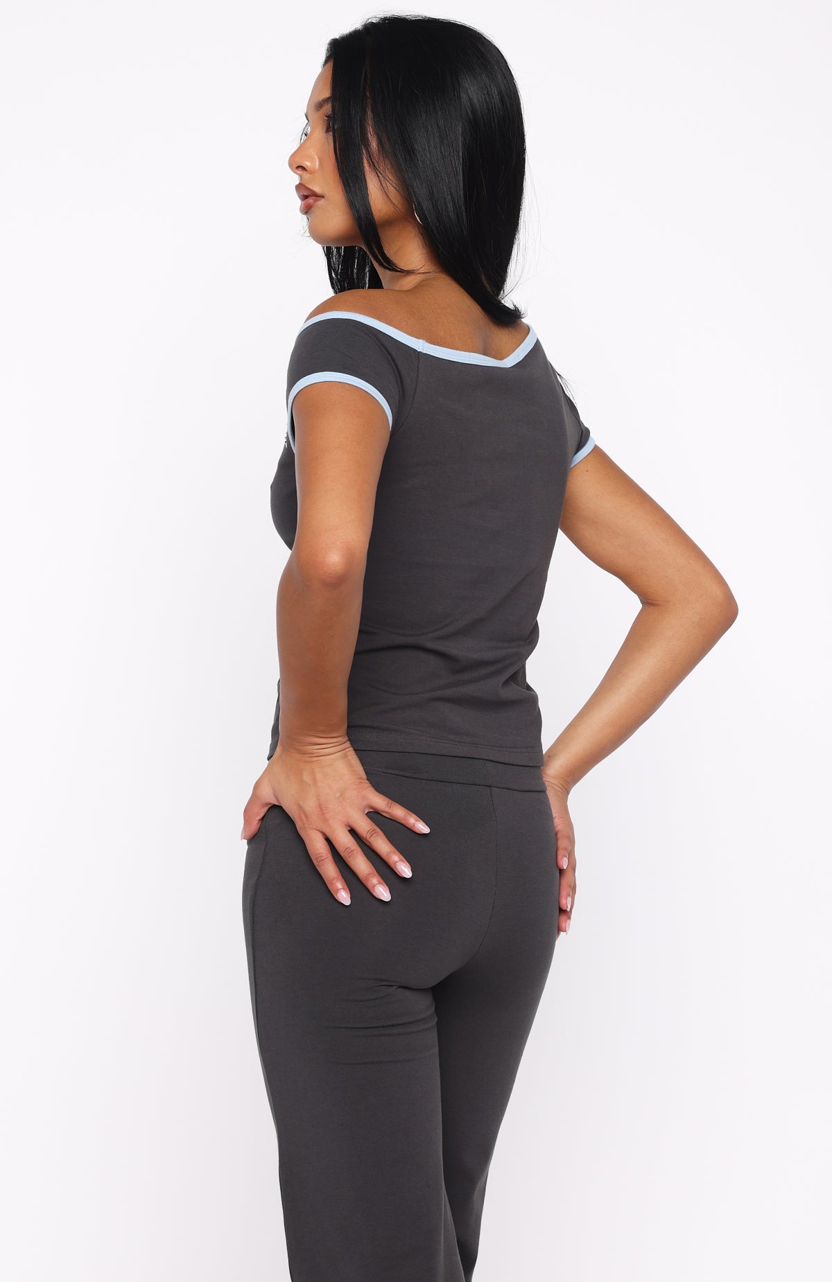 Good Things Take Time Off Shoulder Relaxed Tee Charcoal - Image 4