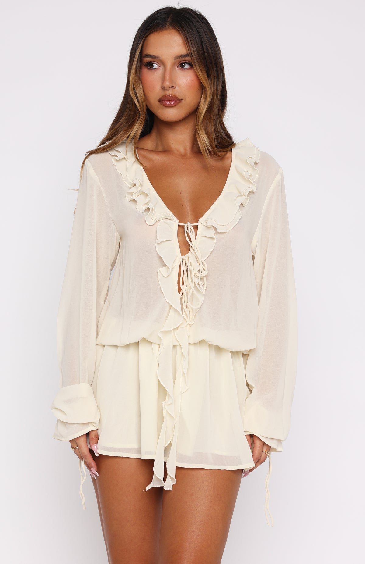 Eternal Energy Long Sleeve Mini Dress Cream - Image 2