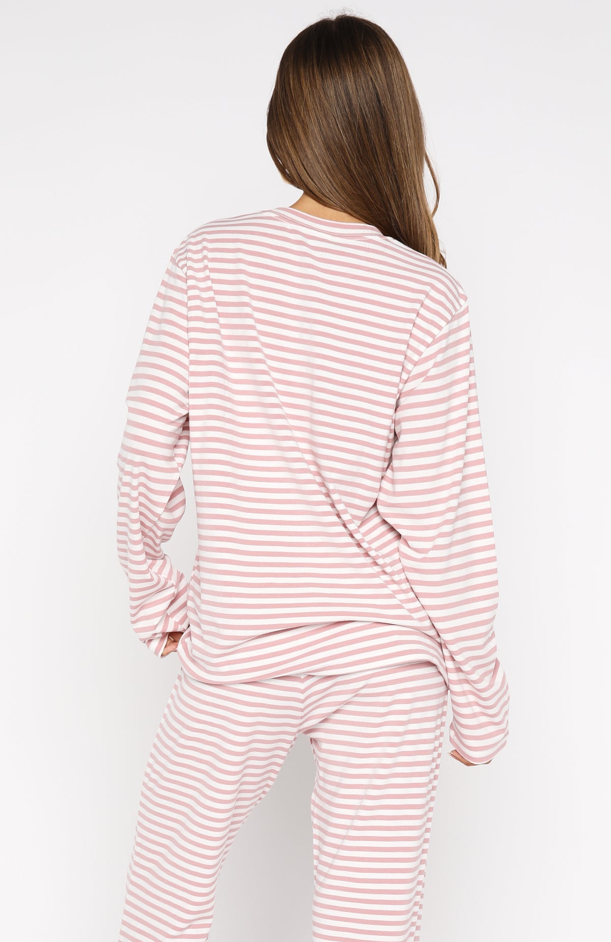 Slow Life Long Sleeve Pyjama Top Pink/White Stripe - Image 4