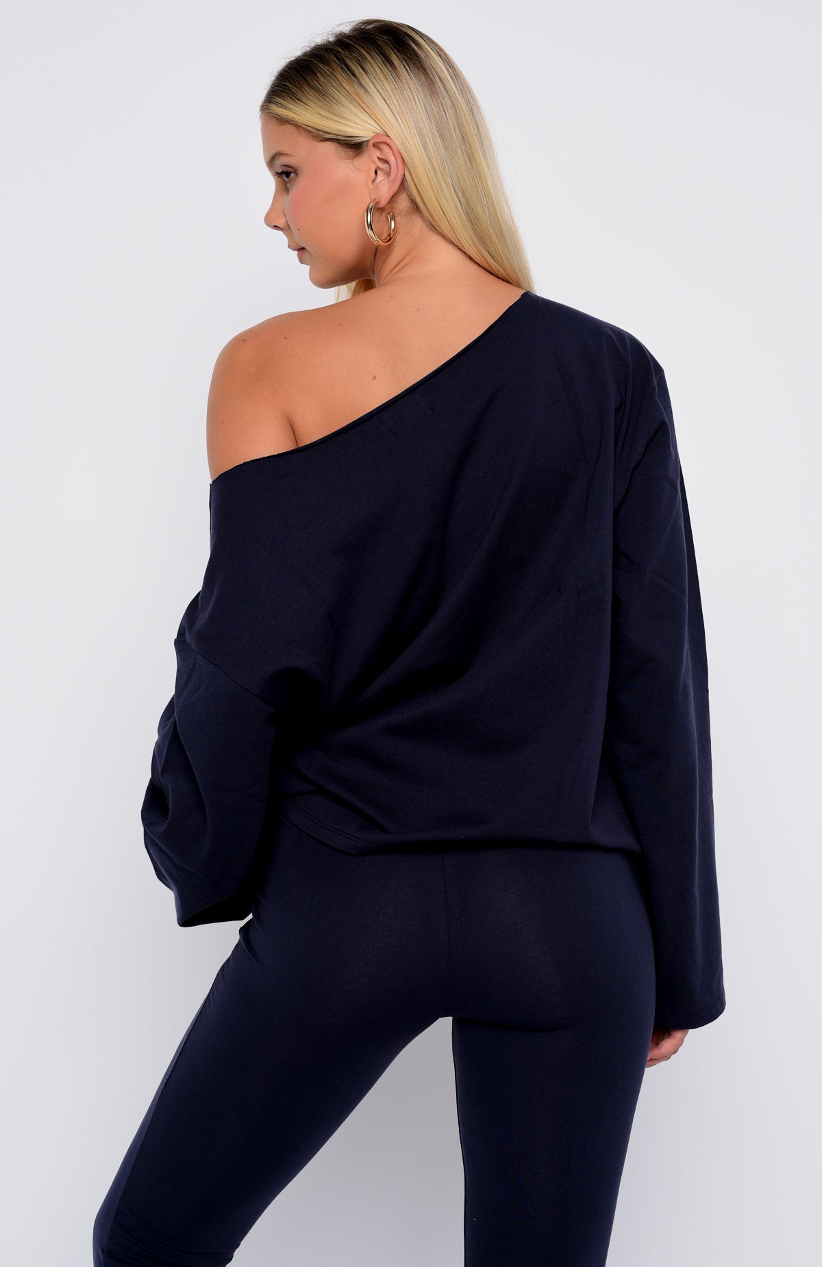 Topic Of Discussion Off Shoulder Oversized Long Sleeve Tee Navy - Image 4