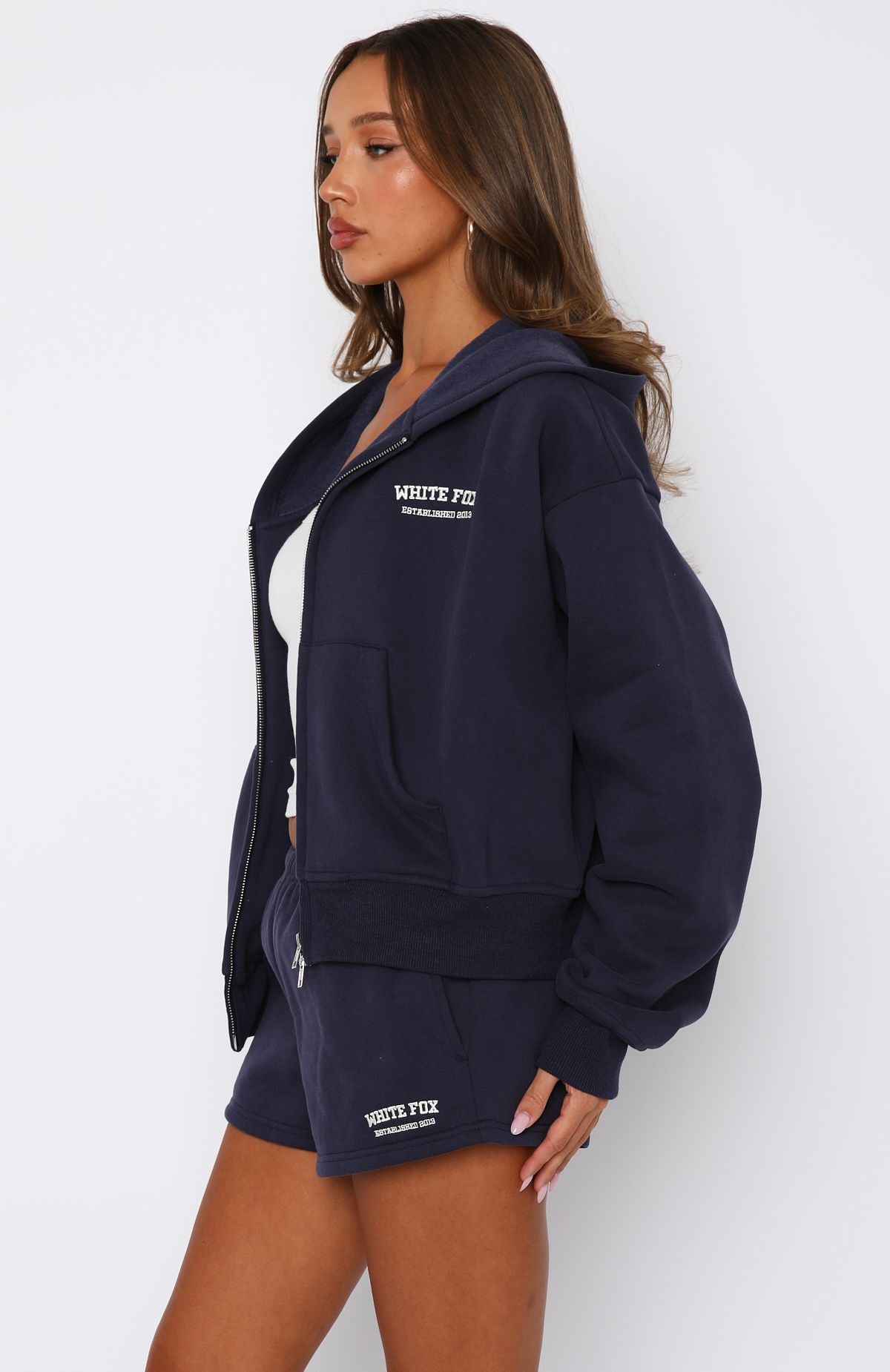 Can't Miss It Boxy Zip Front Hoodie Navy - Image 3