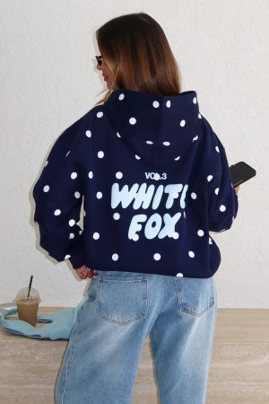 Offstage Printed Oversized Hoodie Navy Polka Dot