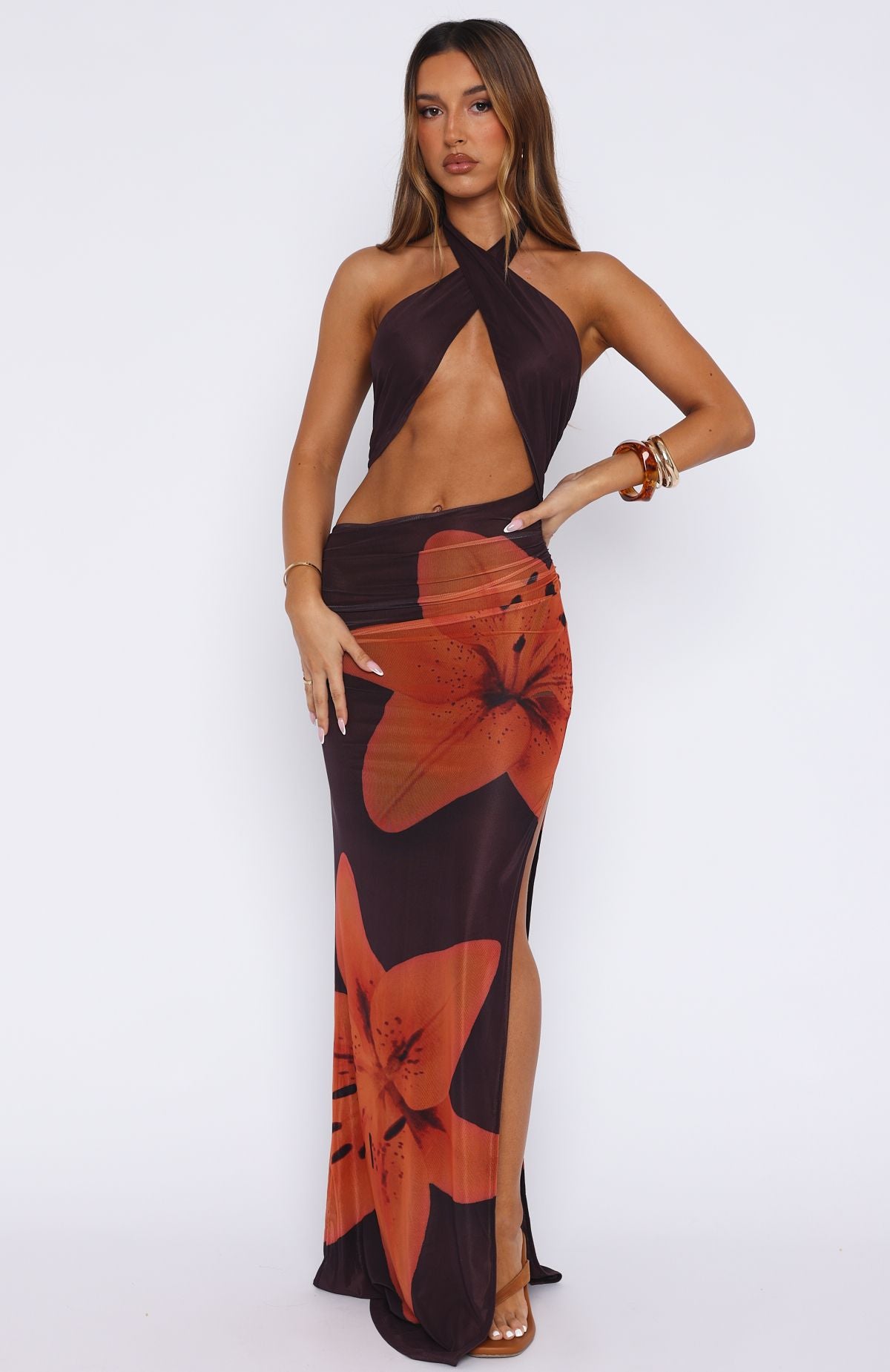 You Give Me Fever Halter Maxi Dress Tangerine Twist - Image 2