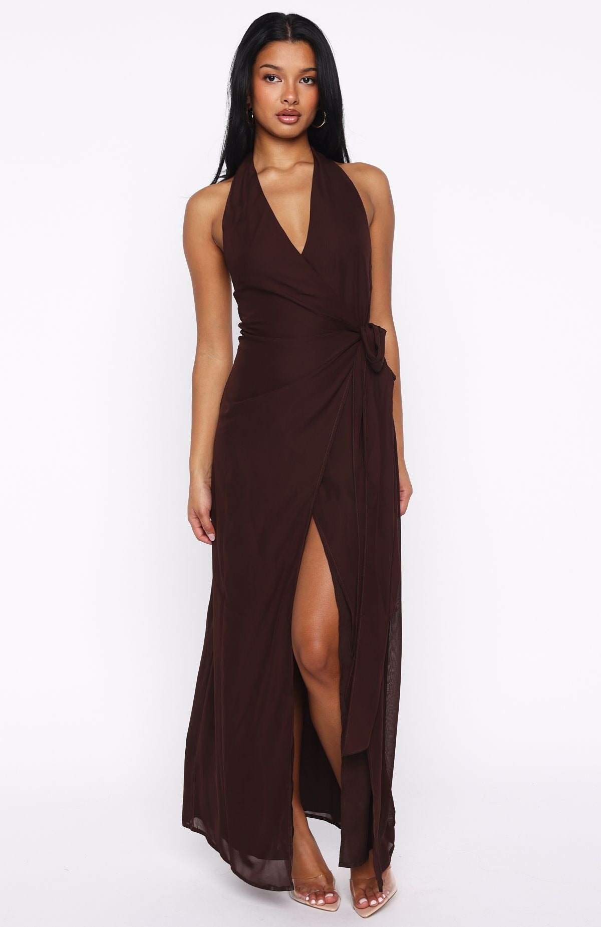 How I Feel Halter Maxi Dress Chocolate - Image 3