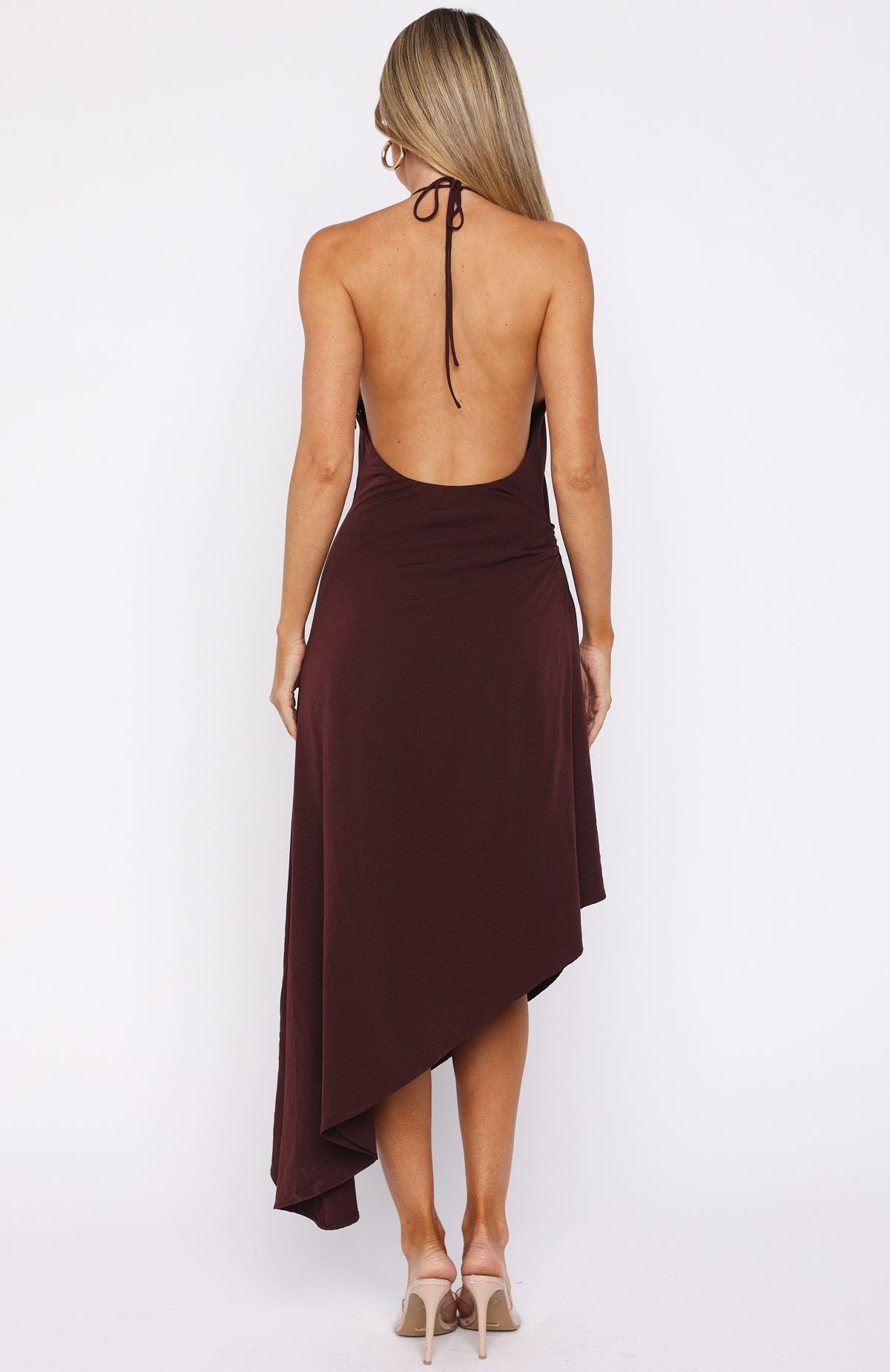 Night Hustle Halter Midi Dress Burgundy - Image 5