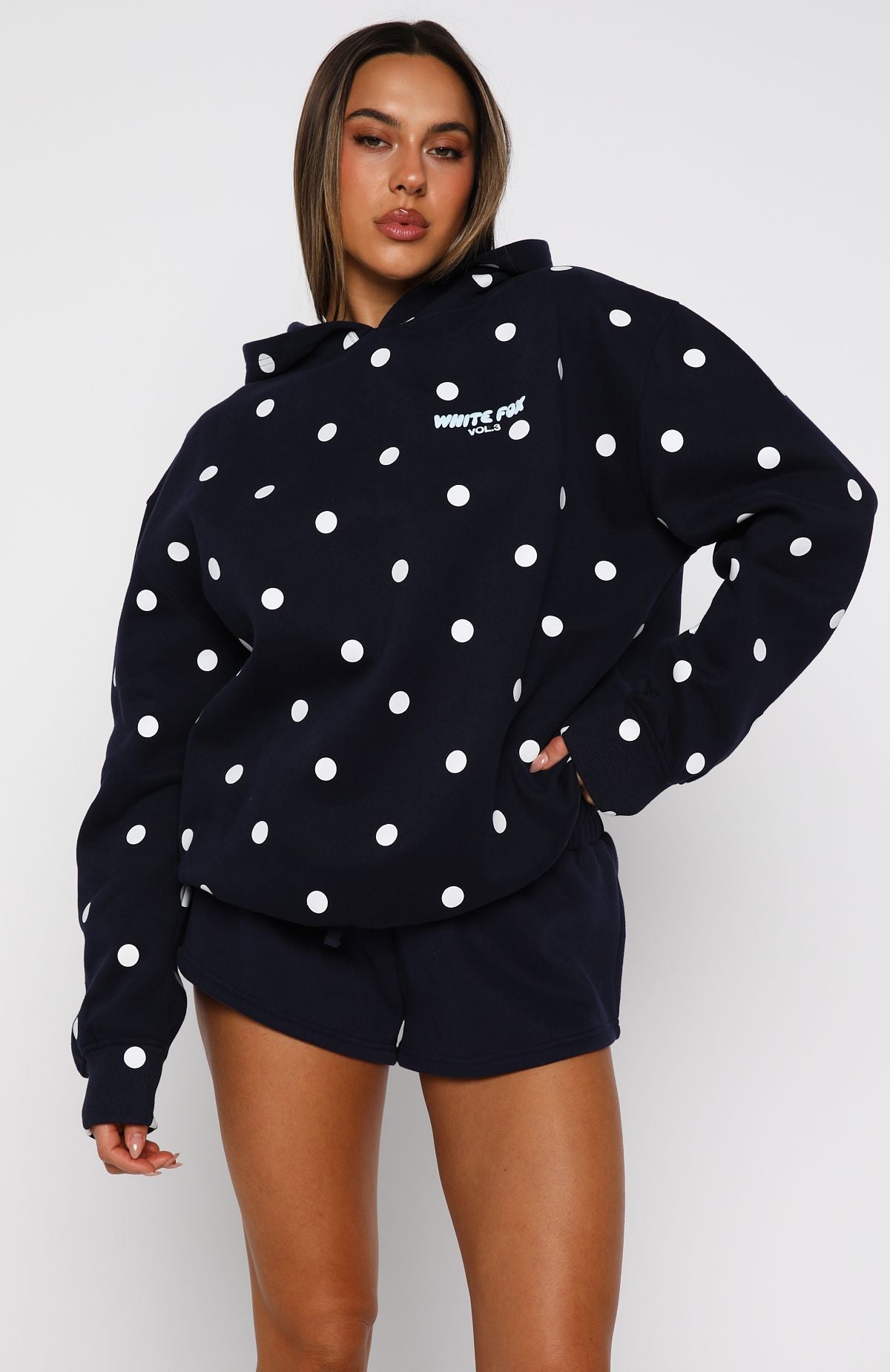 Offstage Printed Oversized Hoodie Navy Polka Dot - Image 2