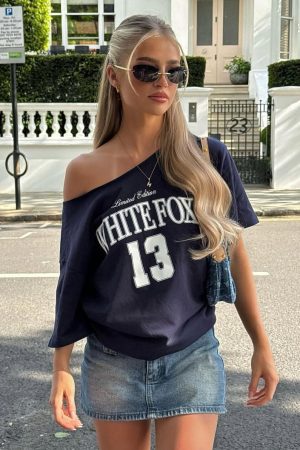Everything In Time Off Shoulder Oversized Tee Navy