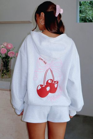 Fell So Hard Zip Front Hoodie Grey Marle