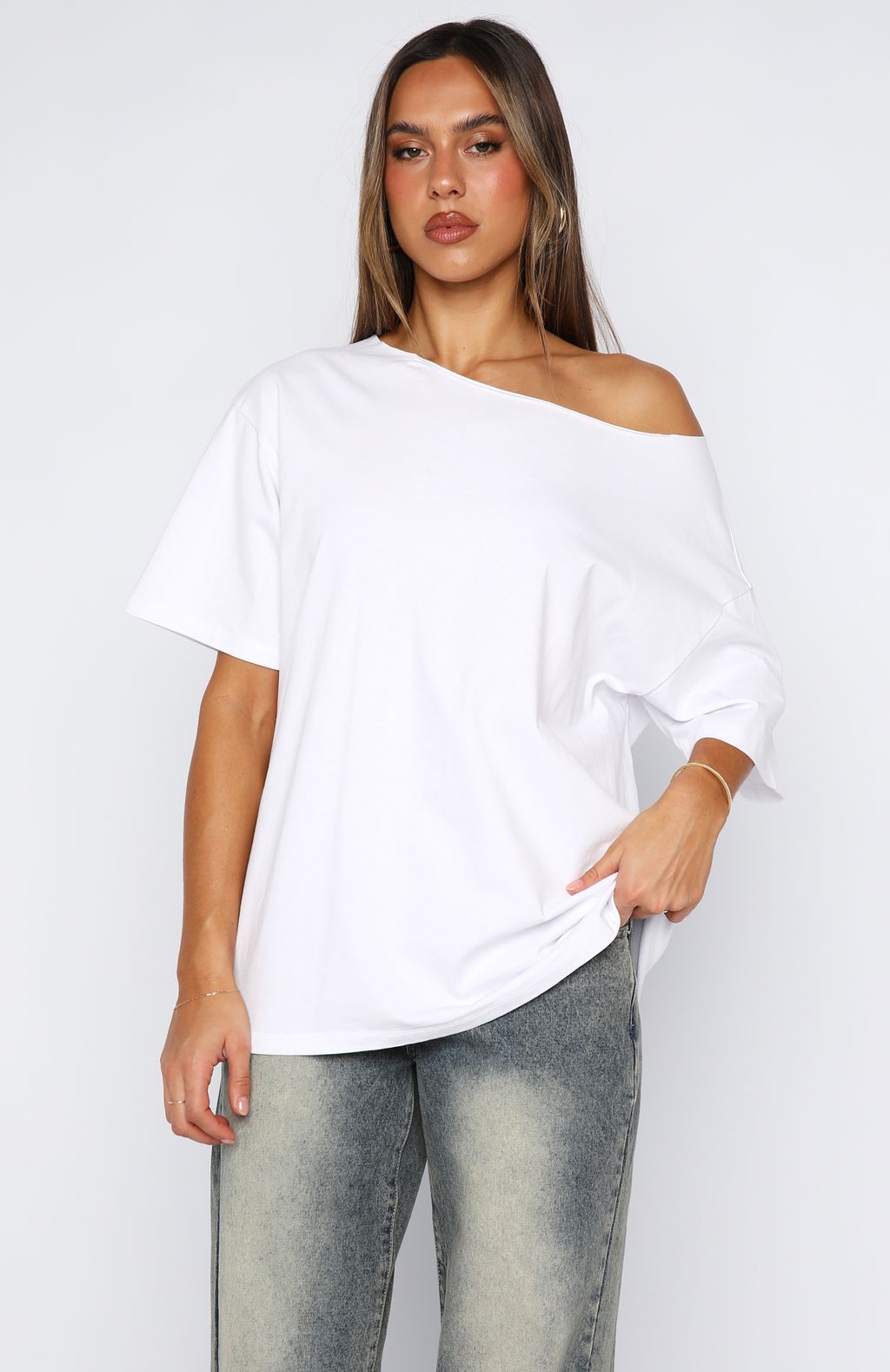 Give Me Options Off Shoulder Tee White - Image 2