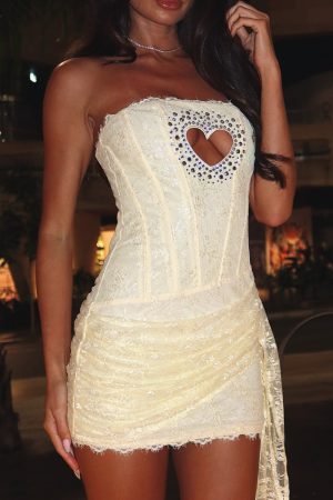 Forever Ever Strapless Lace Mini Dress Lemon