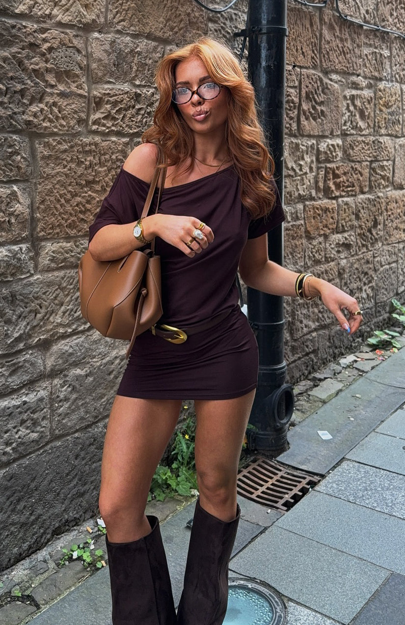 Following My Instincts Mini Dress Chocolate - Image 6