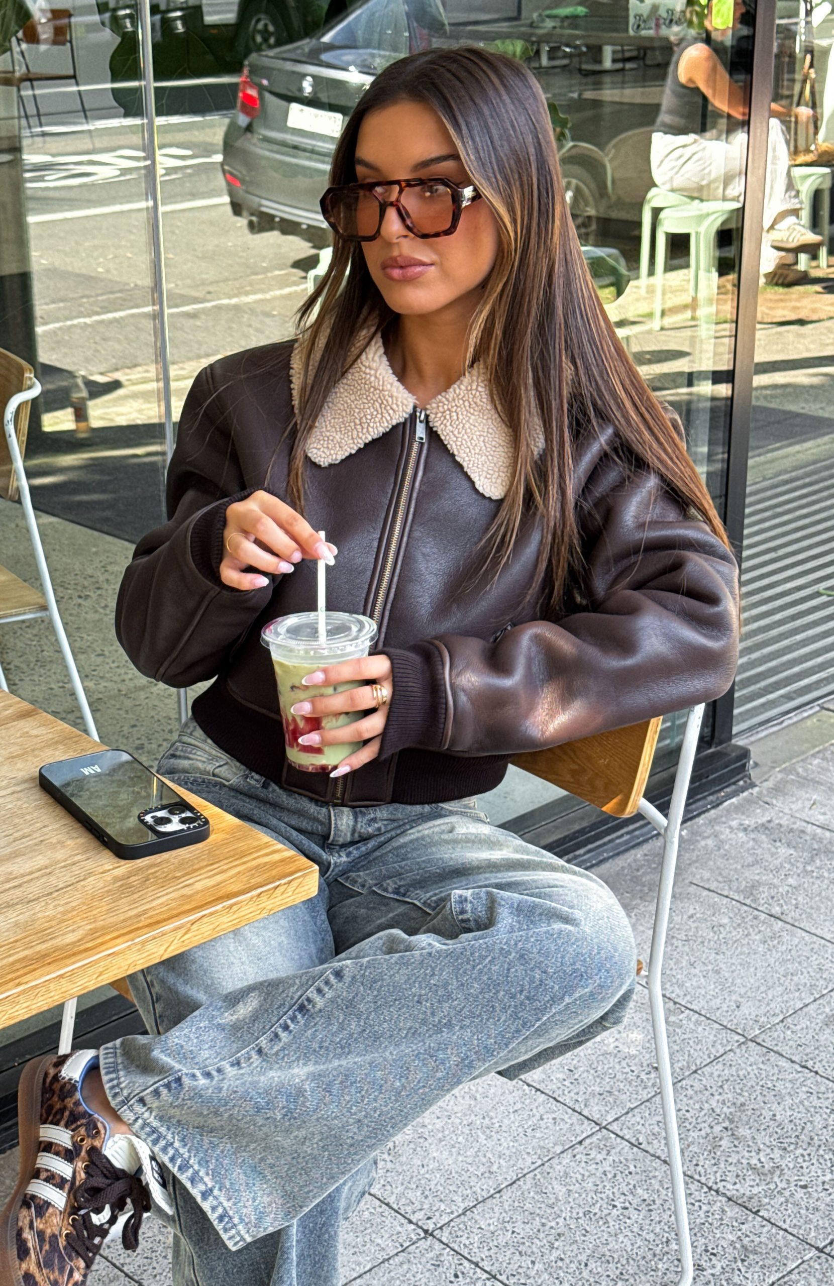 For The People PU Bomber Jacket Chocolate - Image 7