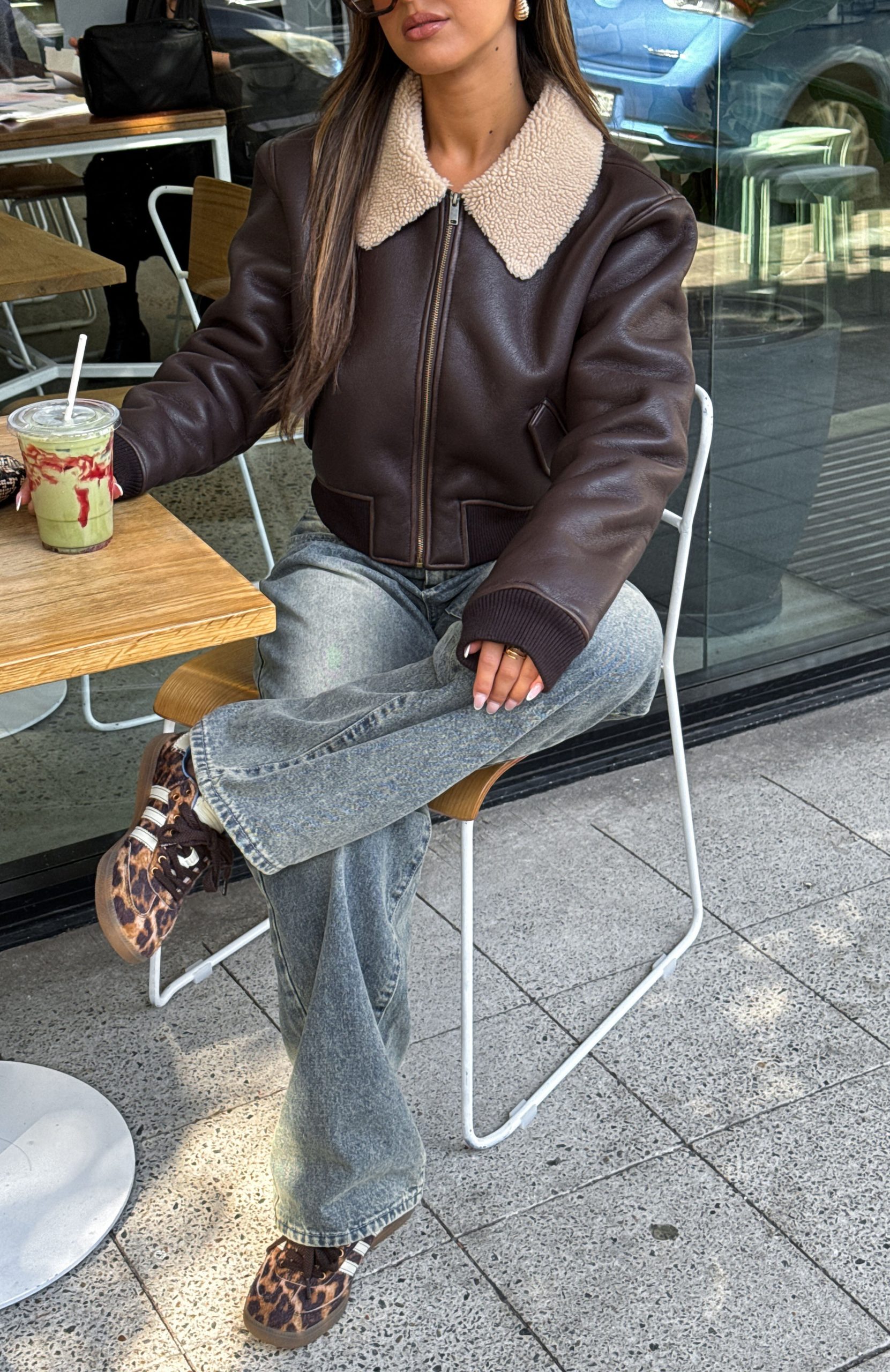 For The People PU Bomber Jacket Chocolate - Image 6