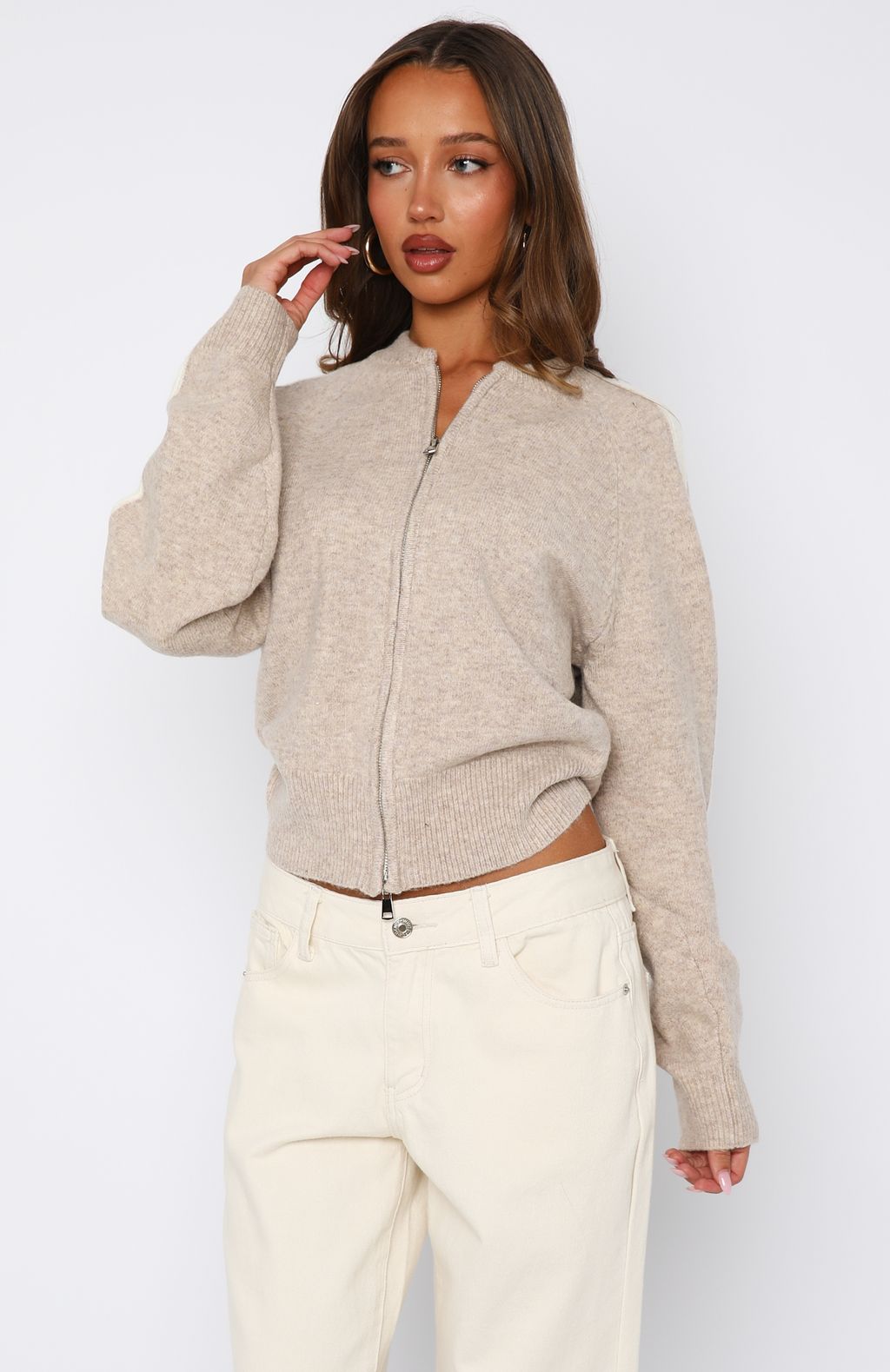 Stripe Me Down Knit Jacket Oat/White - Image 2