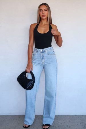 Alana High Waisted Straight Leg Jeans Light Blue