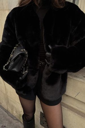 Happy Holidays Faux Fur Jacket Black