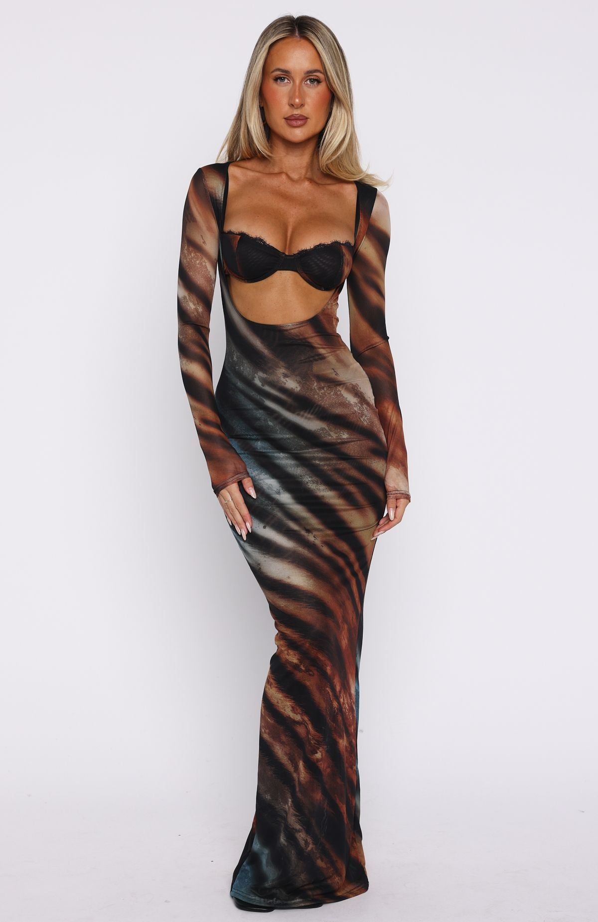 Let Me Think Long Sleeve Maxi Dress Opal Surge - Image 2