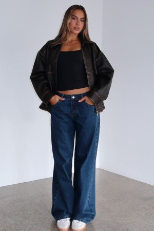 Maeve Low Rise Wide Leg Jeans Dark Blue