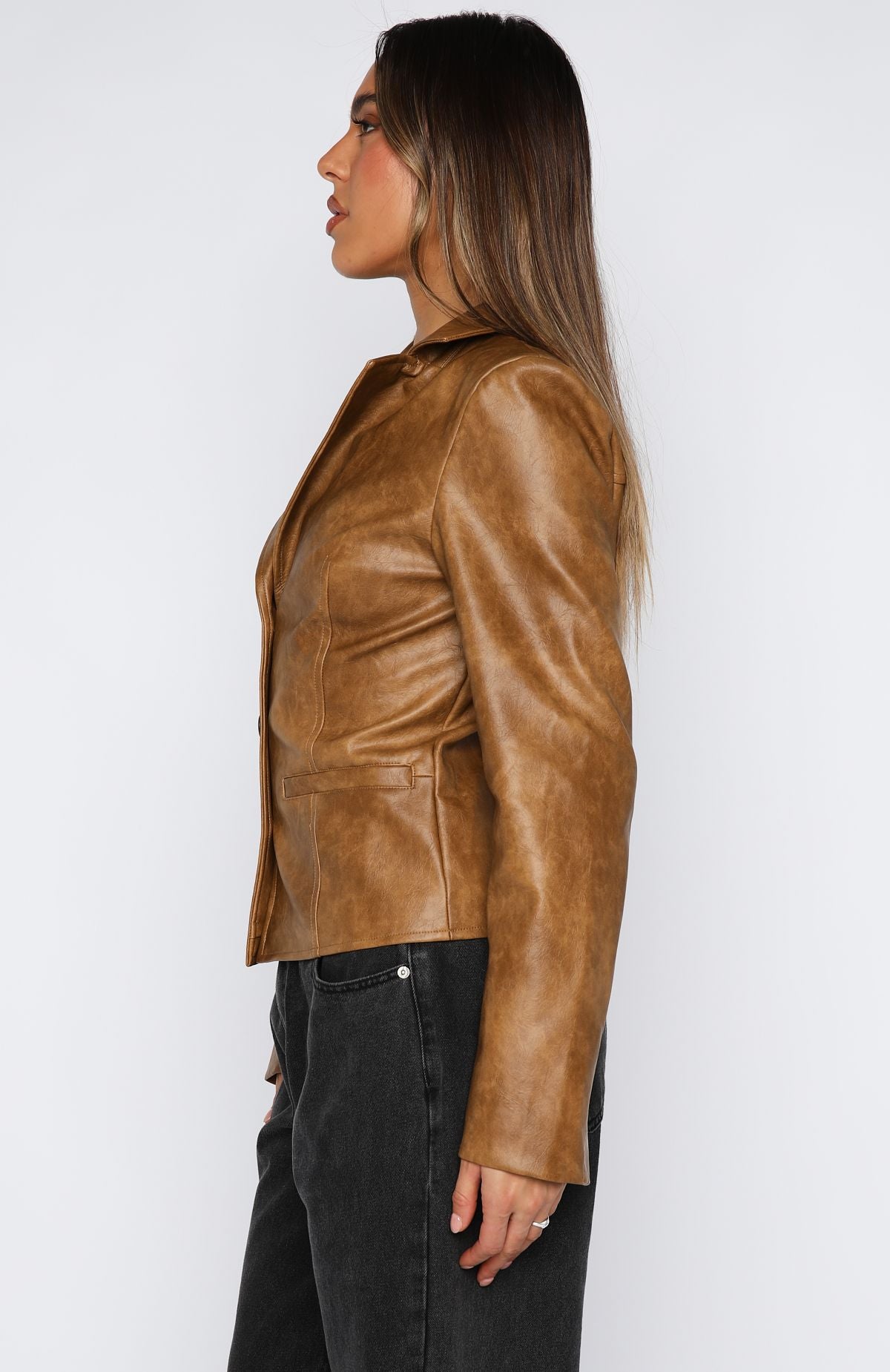 Classic Babe PU Jacket Tan - Image 3
