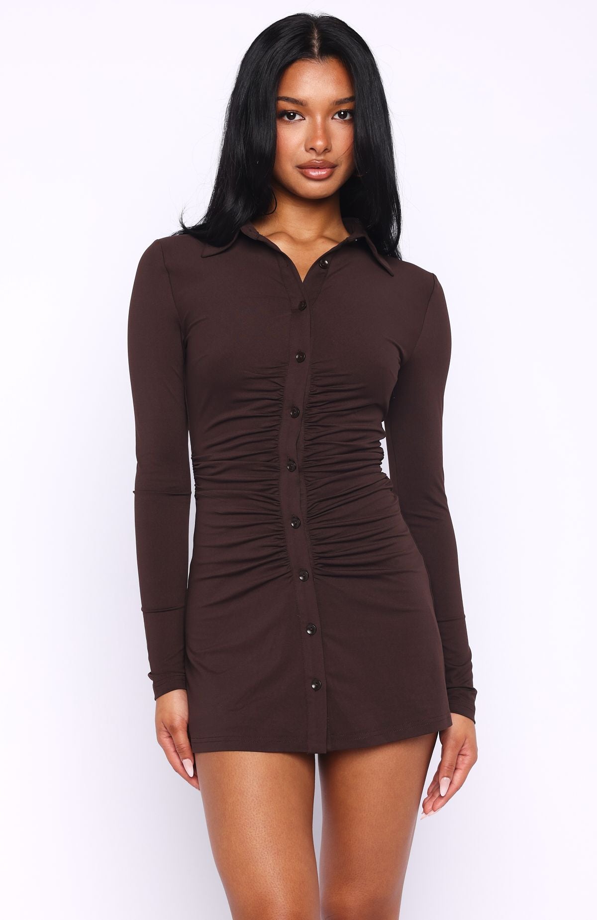 It's All For You Long Sleeve Mini Dress Chocolate - Image 2