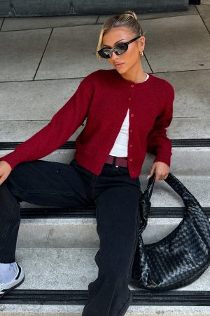 Warm Whispers Knit Cardigan Burgundy