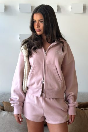Can't Miss It Boxy Zip Front Hoodie Dusty Pink