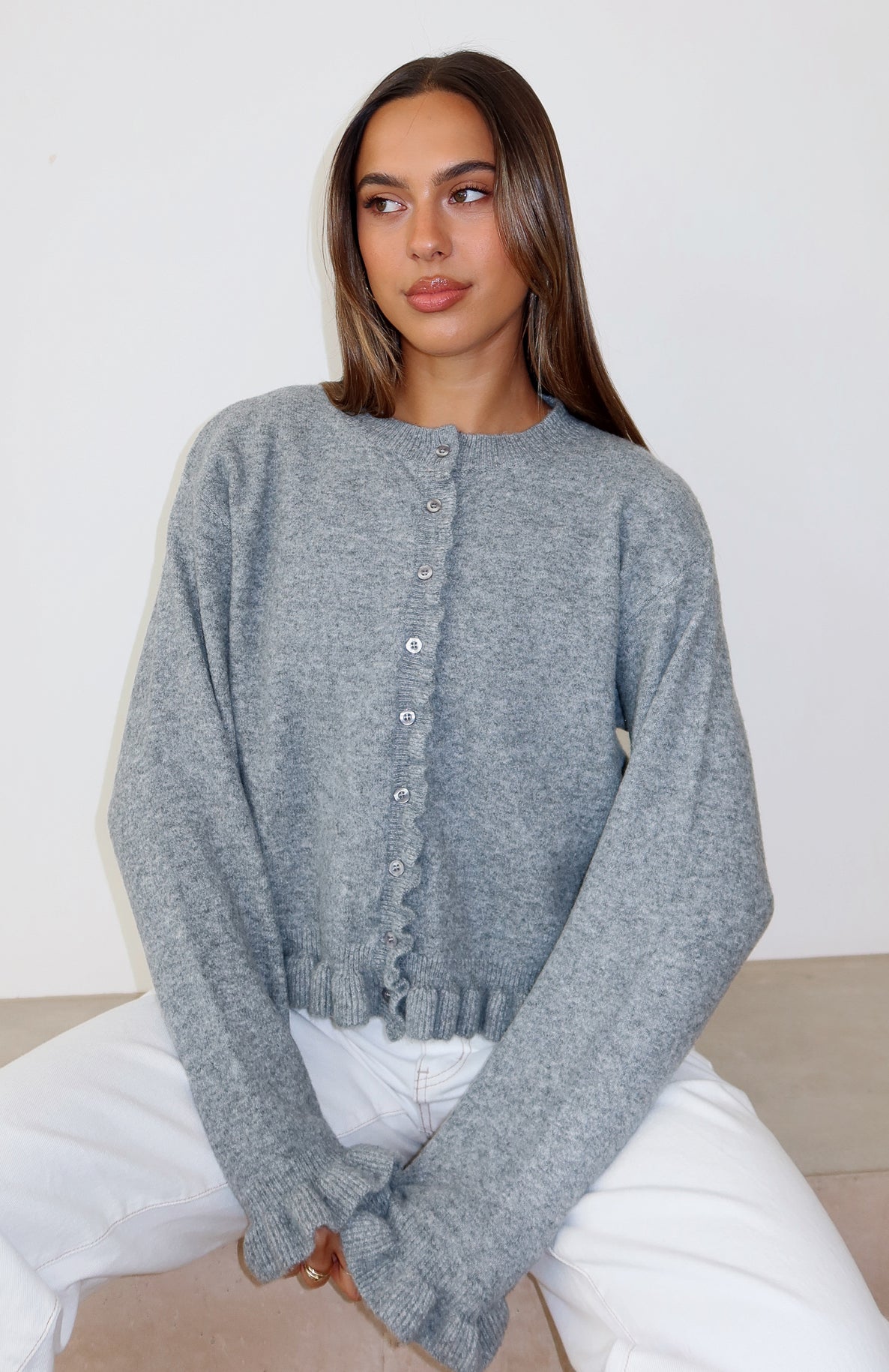 Cardi Club Knit Cardigan Heather Grey - Image 7