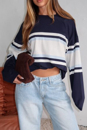 Too Cool For You Oversized Long Sleeve Tee Navy